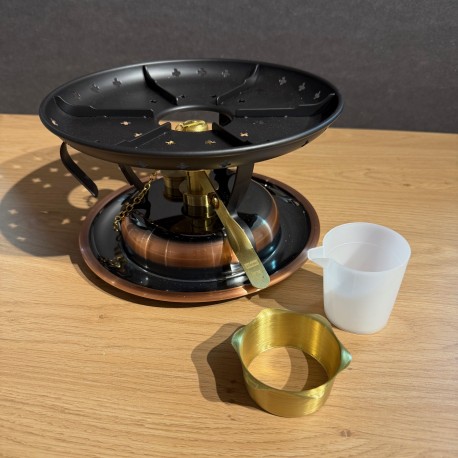 Classic fondue rechaud with wick burner, burnished copper